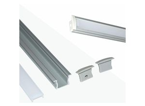 8435427135608 - Barcelona Led - Aluminium-Einbauprofil für LED-Streifen mit Diffusor - 2 Abdeckungen - 23x15mm - 2 Meter Farbe Silber - Silber