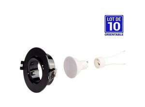 8435427144846 - Barcelona Led - kit x 10 - Schwarzes schwenkbares Downlight Ø90mm + Glühbirne GU10 5W + Sockel GU10 Lichtfarbe Kaltweiß - Kaltweiß