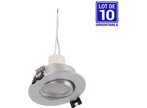 8435427144884 - Barcelona Led - kit x 10 - Kippbarer Downlight-Ring silberfarben Ø90mm + Glühbirne GU10 5W + Fassung GU10 Lichtfarbe Neutralweiß - Neutralweiß