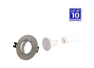 8435427144891 - KIT x 10 - Kippbarer Downlight-Ring silberfarben Ø90mm + Glühbirne GU10 5W + Fassung GU10 Lichtfarbe Kaltweiß - Kaltweiß