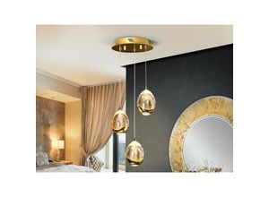 8435435321512 - Schuller Lighting - Schuller Roc - Integrierter led 3 Light Crystal Cluster Drop Deckenanhänger Gold Bubble Effekt