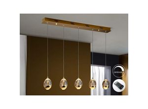 8435435323516 - Schuller Lighting - Schuller Roc - Integrierter led 5 Light Dimmable Crystal Drop Bar Deckenanhänger mit Fernbedienung Gold