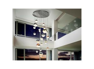 8435435331368 - Schuller Lighting - Schuller Sphere - Dimmbares 27-Licht-integriertes LED-Licht Pendelleuchte Cluster Drop Chromkupfer Satin Messing