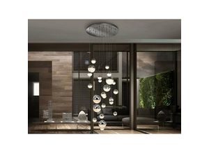 8435435331375 - Schuller Lighting - Schuller Sphere - Dimmbare 27-Licht-integrierte LED-Licht-Pendelleuchte Cluster Drop Chrome Bluetooth-Steuerung