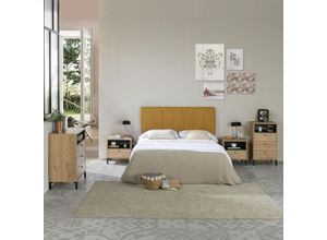 8435487718308 - Gepolstertes Kopfteil malmo 160x60 cm Farbe Senf Mit Schaumstoff gepolstert Vertikale Stickerei 8 cm dick Inklusive Befestigungsmaterial zum