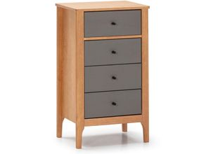 8435487726242 - Nachtkommode Luca 4 Schubladen Eiche Massivholz 46 cm (b) 35 cm (t) 82 cm (h) - Holz