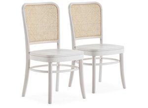 8435487741641 - Vs Venta-stock - Stuhl-set 2 Vesta weiße Farbe Massivholz und natürlichem Rattan - Weiß