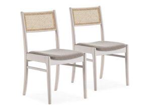 8435487741788 - Vs Venta-stock - Stuhl-set 2 Vilma in der Farbe White Wash Massivholz und natürlichem Rattan