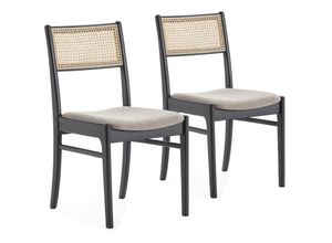 8435487741801 - Vs Venta-stock - Stuhl-set 2 Vilma in der Farbe Black Wash Massivholz und natürlichem Rattan - schwarz