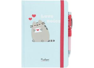 8435497277413 - Pusheen Premium Notizbuch DIN A5 Purrfect Love blau rot gebunden mit Projektor-Kugelschreiber 192 Seiten liniert