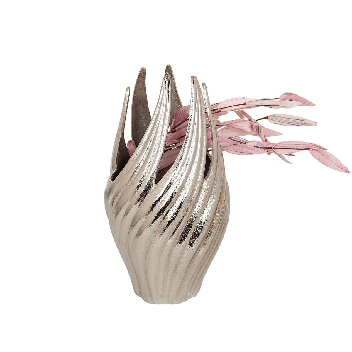 8435547191874 - Blumenvase Silberfarben Aluminium Spirale 19 x 34 x 19 cm