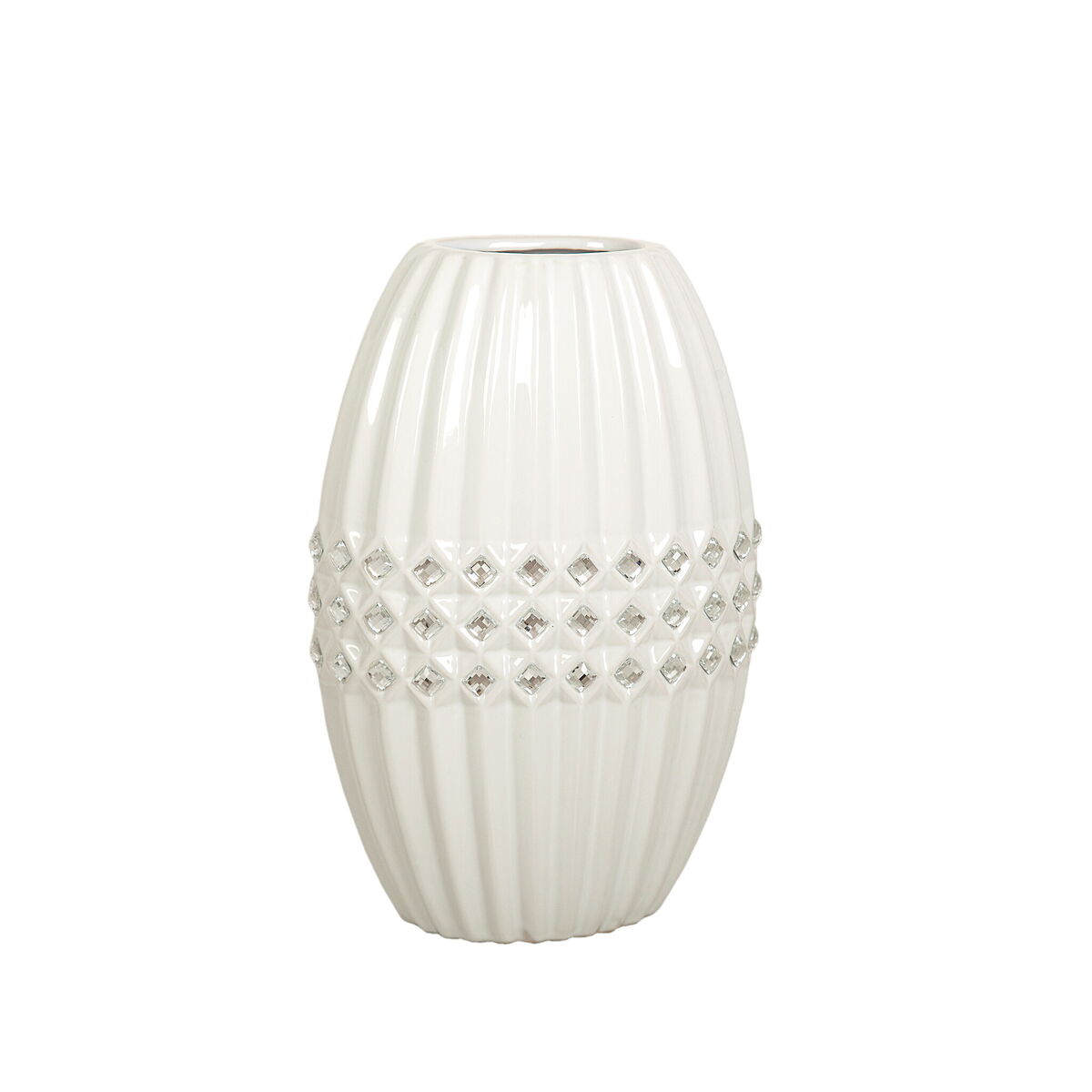 8435547195322 - Blumenvase Weiß Silberfarben aus Keramik 19 x 29 x 13 cm 8435547195322 - Blumenvase Weiß Silberfarben aus Keramik 19 x 29 x 13 cm