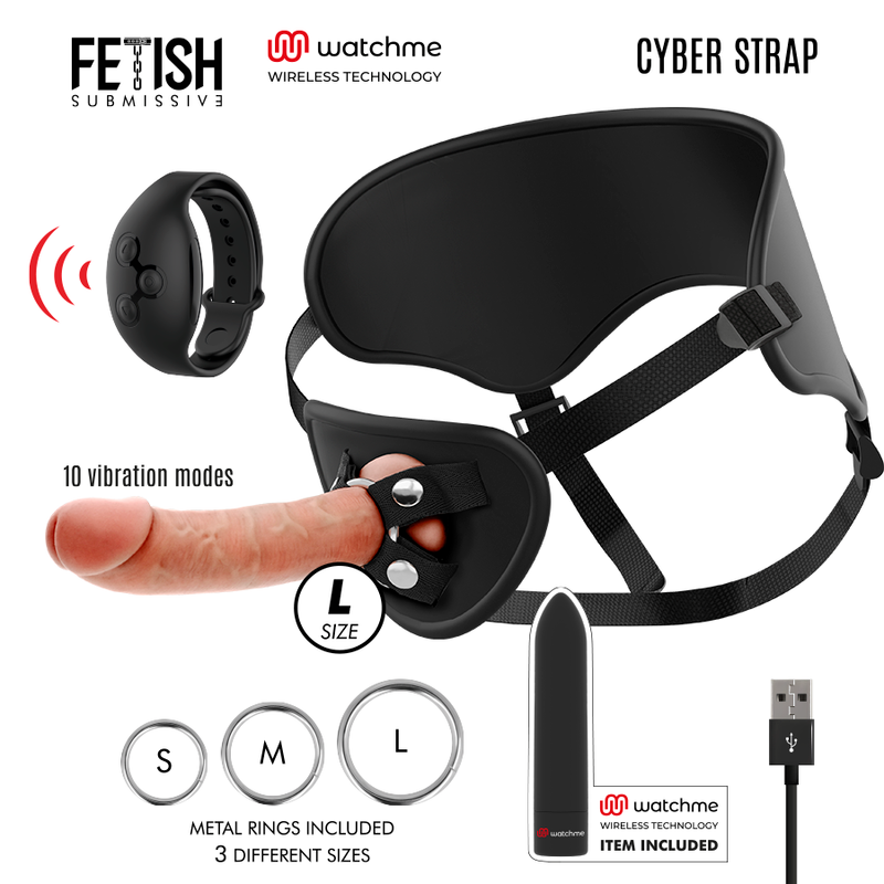 8435565931285 - CYBER STRAP - HARNESS MIT DILDO- UND BULLET-FERNBEDIENUNGS-WATCHME-L-TECHNOLOGIE