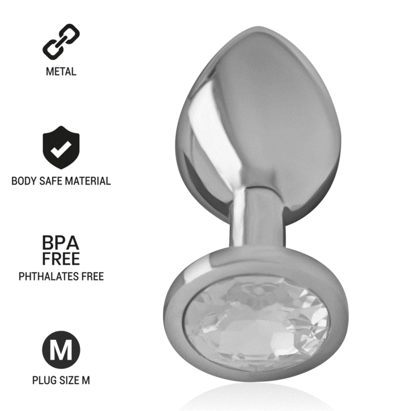 8435565938925 - INTENSE - ALUMINIUM-METALL-ANALSPLUG MIT SILBERNEM KRISTALL GRÖSSE M