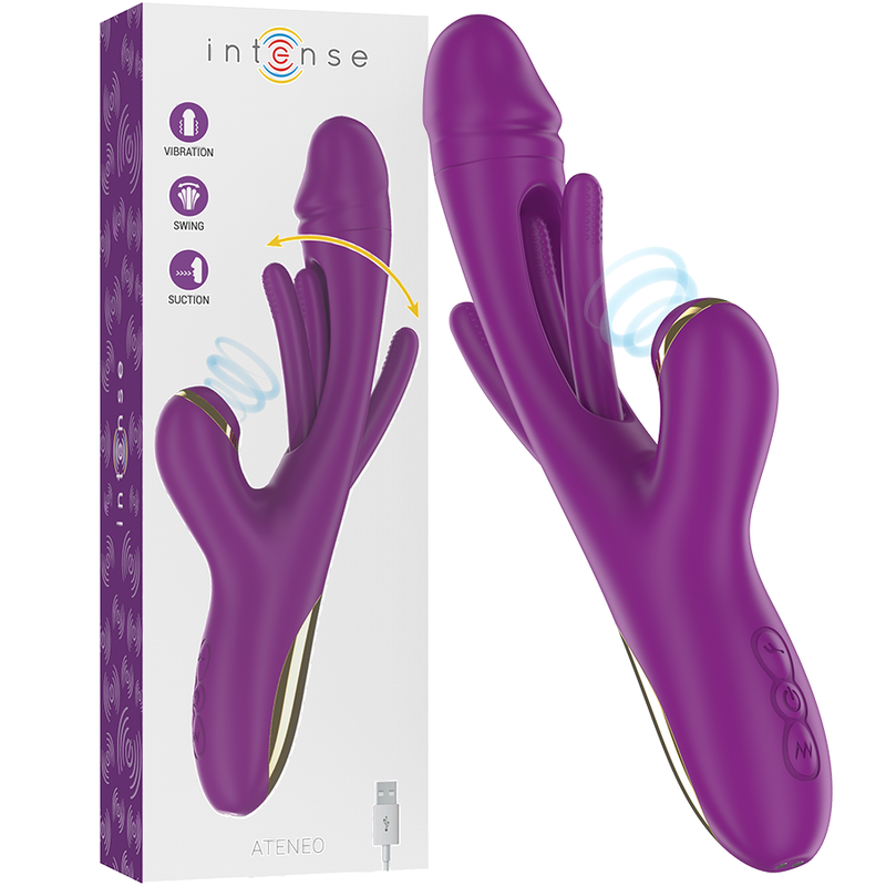 8435566047596 - INTENSE - ATENEO WIEDERAUFLADBARER MULTIFUNKTIONSVIBRATOR 7 VIBRATIONEN MIT LILA SCHWINGENDER UND SAUGEN ZUNGE