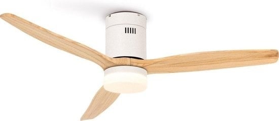 8435572608583 - CREATE - Deckenventilator 40W leise Ø132 cm - Mit Beleuchtung drei Temperaturen - Mit Fernbedienung - 6 Geschwindigkeiten - Timer - Sommer Winterfunktion - Naturholz - WIND CALM