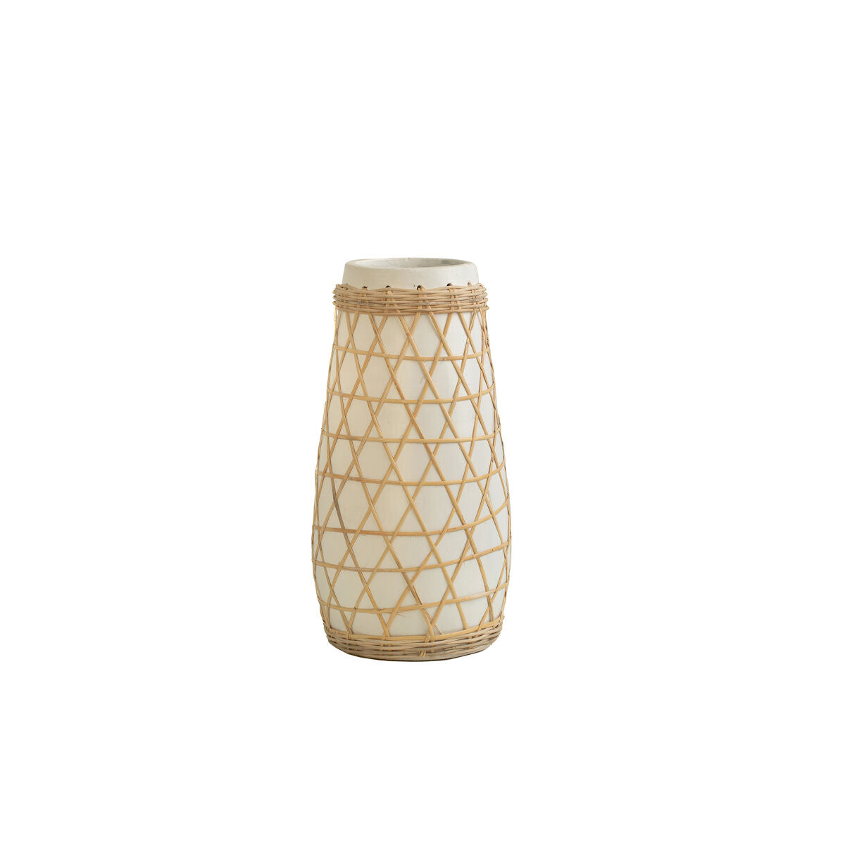 8435700829231 - Blumenvase Weiß aus Keramik Rattan 20 x 40 x 20 cm