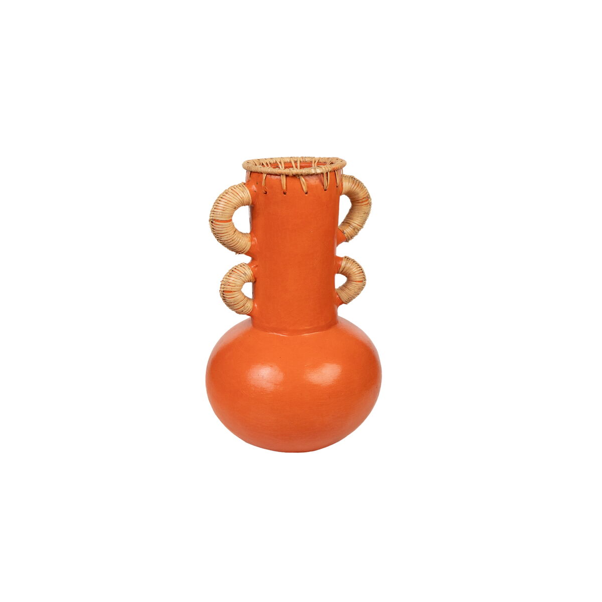 8435700832187 - Blumenvase Orange natürlich aus Keramik Rattan 20 x 40 x 20 cm Mit Griffen