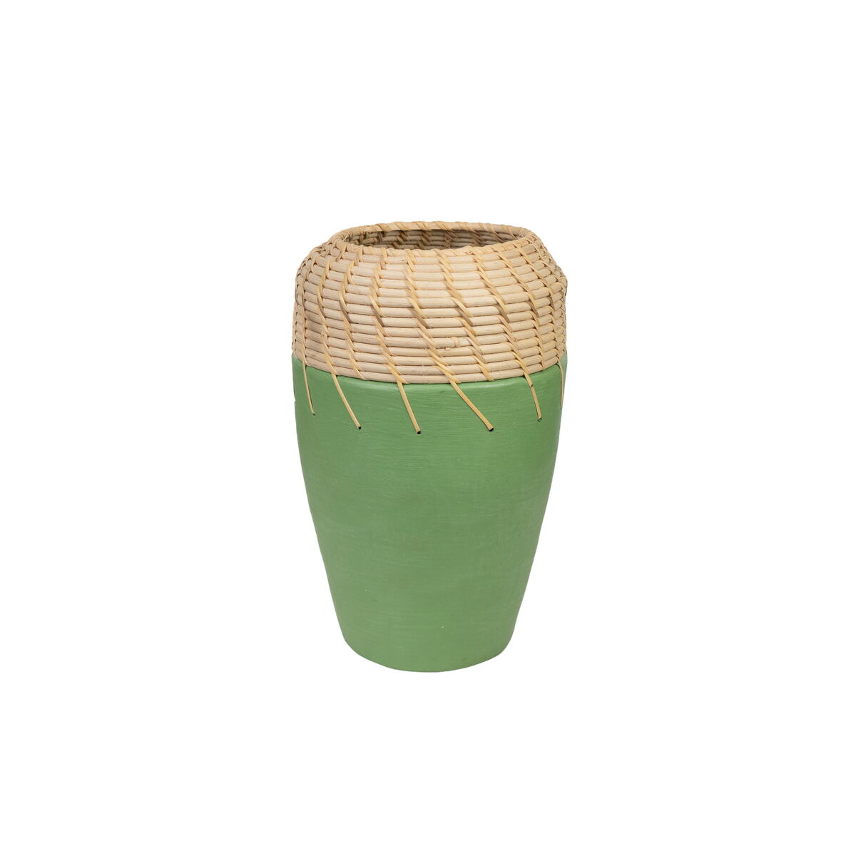 8435700832231 - Blumenvase grün natürlich aus Keramik Rattan 20 x 30 x 20 cm