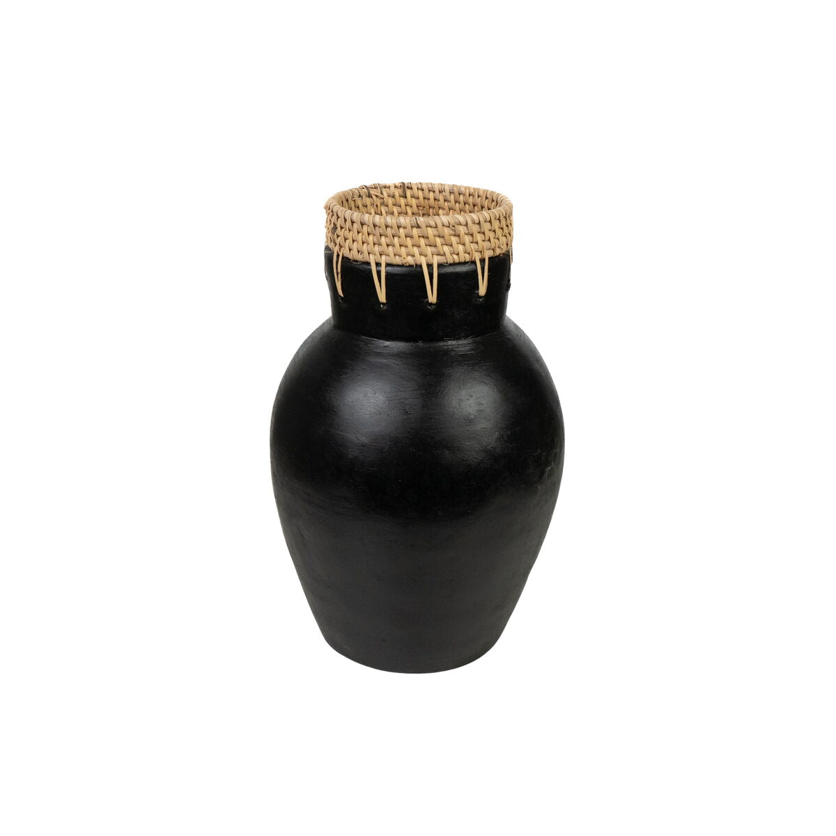 8435700832262 - Blumenvase Schwarz natürlich aus Keramik Rattan 16 x 30 x 16 cm