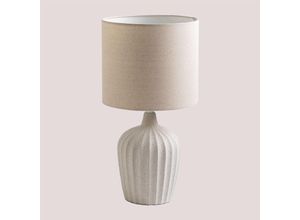 8435719356117 - Sklum - Tischlampe aus Keramik Klara Beige Leinen