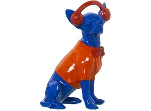 8435762435937 - Casque Dog Figurine Blue Orange Résine 17x12x26cmpour Alle Stile um zu Hause eine Note zu verleihen