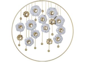 8435762455911 - Fijalo - Runde Wand in Weißmetall Gold Blumen 62 x 35 x 62 cm (Eisen) für alle Stile um dem Haus einen Hauch zu verleihen