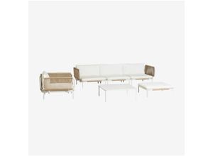 8435767541503 - 3-teiliges modulares Gartensofa mit 2 Ecksesseln Hocker Sessel und Roubly-Couchtisch Beige Mandel Rose - Beige Mandel Rose - Sklum