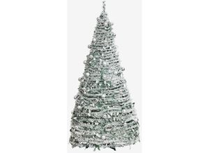 8435767559645 - Taimy faltbarer Weihnachtsbaum mit LED-Lichtern Grau Silber ↑210 cm - Sklum