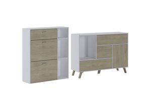 8436547344277 - Skraut Home - Eingangs-Set Wohnzimmer Beistellmöbel Farbe der Struktur Weiß und Farbe der Türen und Schubladen Eiche - Buffet- Schuhschrank