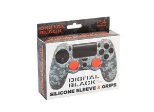 8436563090998 - Silikonschutzfolie + digitale Camouflage-Griffe schwarz für Controller PS4