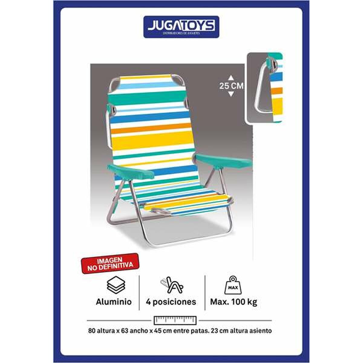 8436585225996 - Klappstuhl mit Kopfstütze 80 x 65 x 45 cm Multiposition Gestreift 8436585225996 - Klappstuhl mit Kopfstütze 80 x 65 x 45 cm Multiposition Gestreift