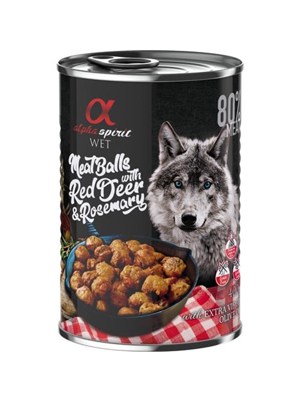 8437013576796 - Alpha Spirit canned meatballs with red deer & rosemary 400g