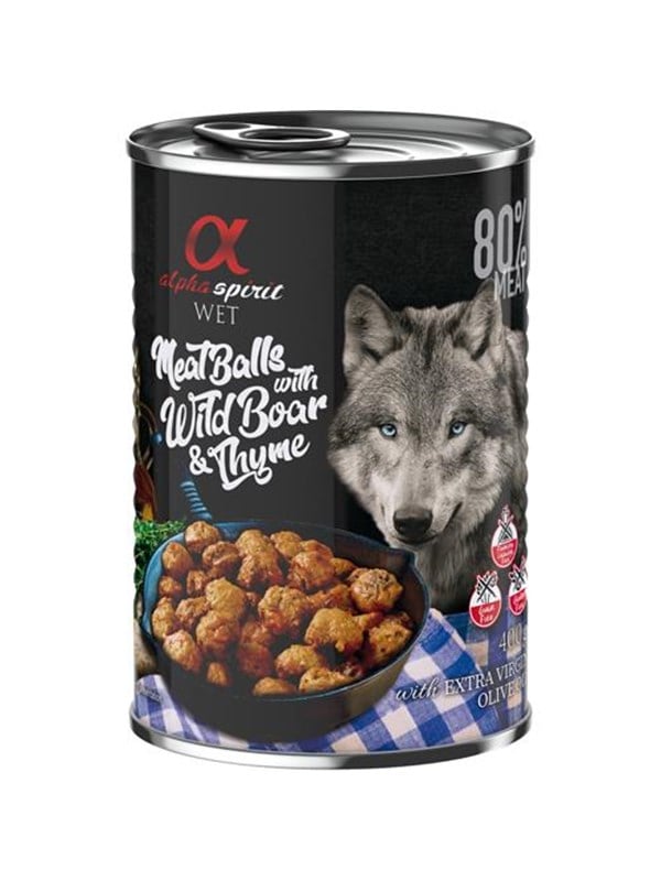 8437013576802 - Alpha Spirit canned meatballs with wild boar & thyme 400g