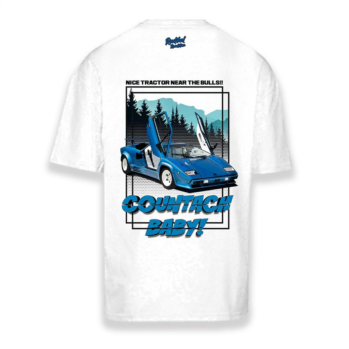 8437027625558 - Herren Kurzarm-T-Shirt NICE TRACTOR NEAR THE BULLS Weiß M