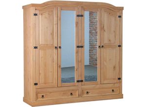 8438477640634 - Ebuy24 - New Mexico Kleiderschrank 4-türig mit 2 Spiegeltüren 2 Füllungstüren und 2 Schubladen Breite 194 cm Höhe 193 cm natur gewachst