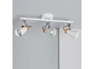 8445044004980 - Ledkia - Deckenleuchte Ausrichtbar aus Metall und Holz 3 Strahler Mara Weiß
