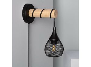 8445044034826 - Ledkia - Wandleuchte aus Holz und Metall Monah Schwarz250 mm