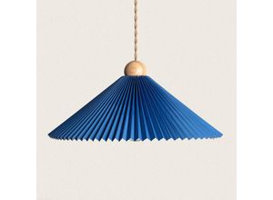 8445044191284 - Ledkia - Hängelampe Holz und Stoff Luanda Dunkles Blau