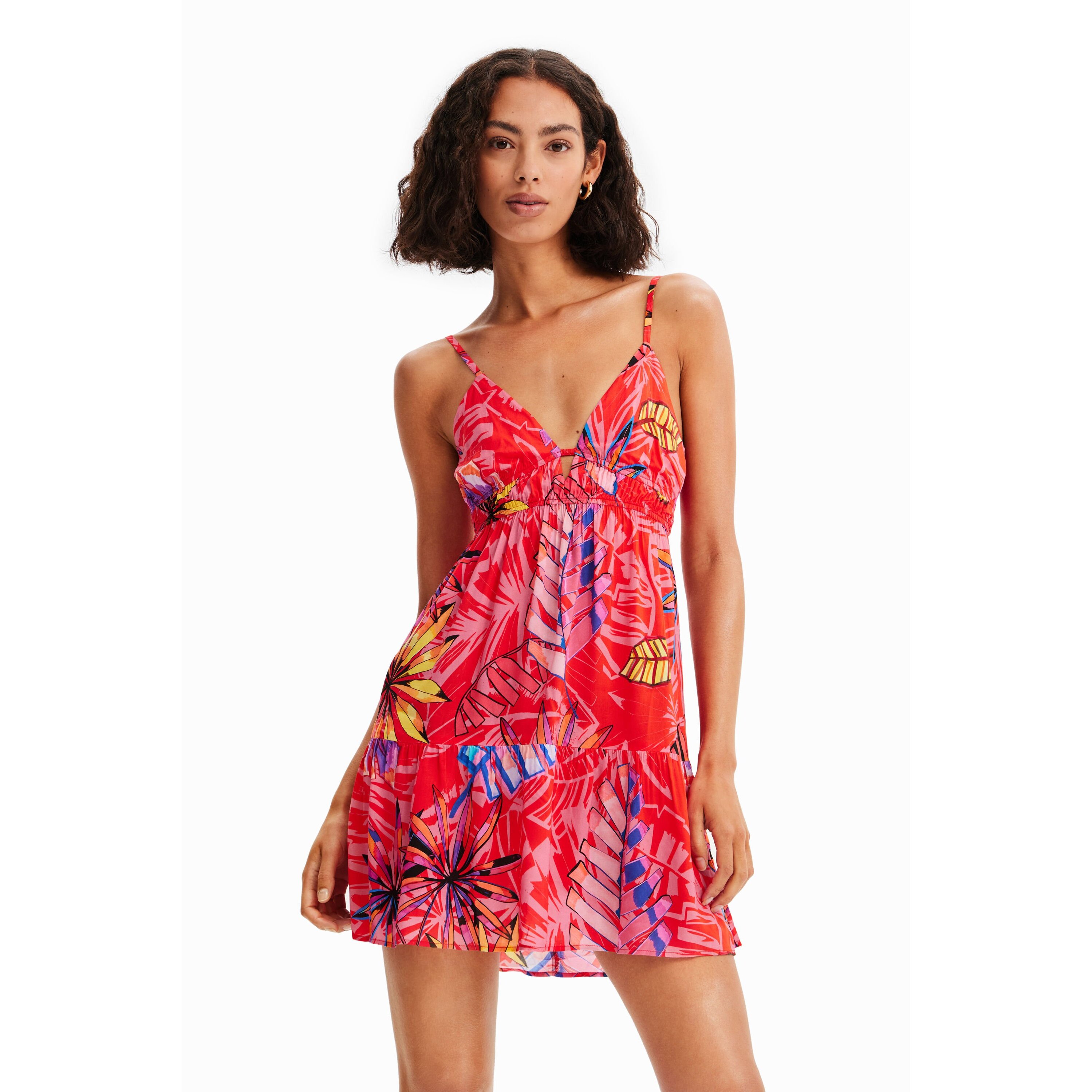 8445110391785 - Damen-Kurzes Kleid mit tropischen Ausschnitten Desigual 8445110391785 - Damen-Kurzes Kleid mit tropischen Ausschnitten Desigual