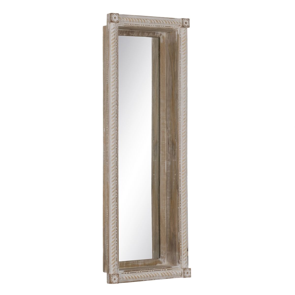 8445146097521 - Wandspiegel Weiß natürlich Kristall Mango-Holz Holz MDF Vertikal 1066 x 127 x 38 cm