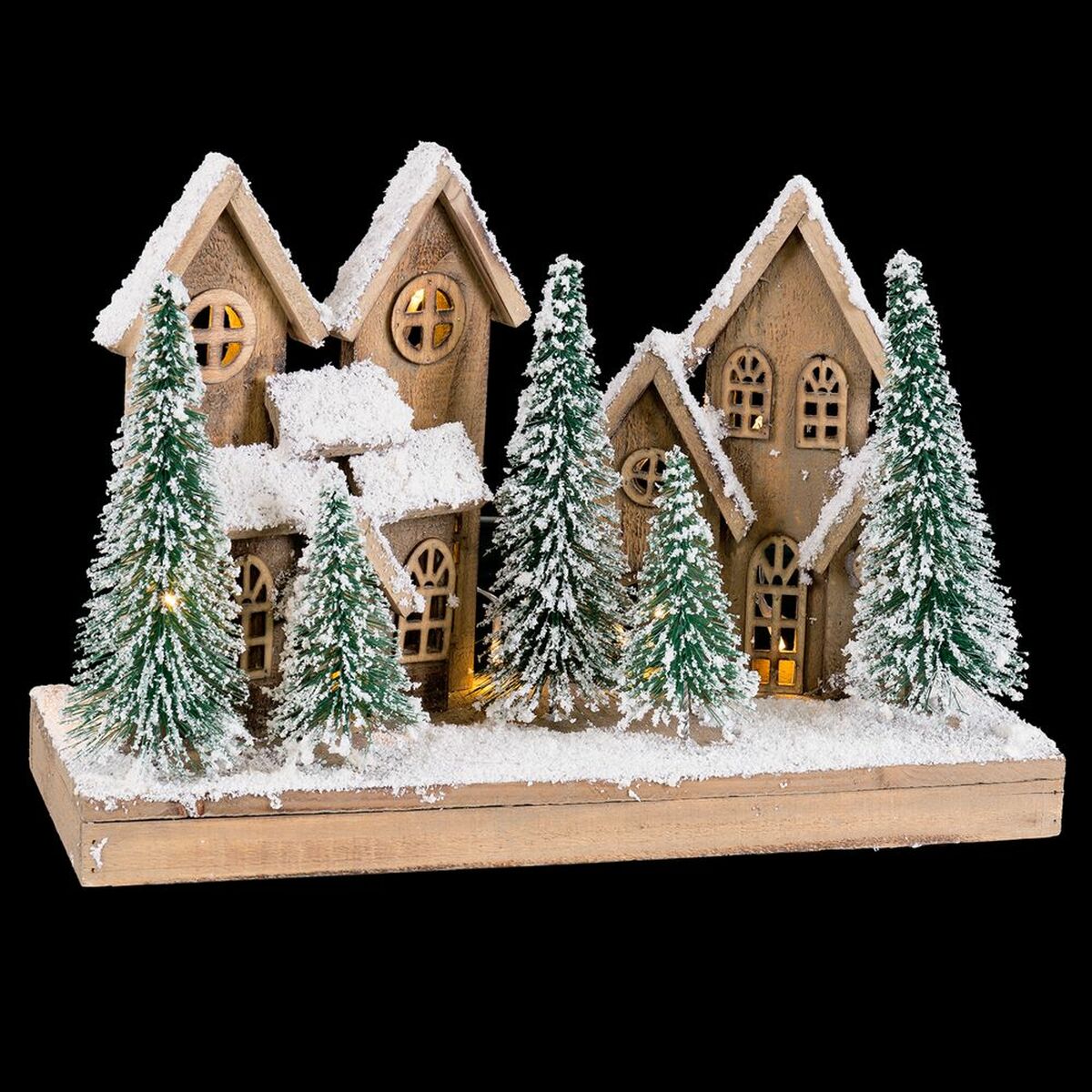 8445147224773 - Weihnachtsschmuck Weiß grün natürlich Holz Kunststoff Dorf 45 x 18 x 30 cm