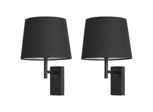 8445386842202 - Aura - 2 Apliques de Pared para Dormitorio E27 con Interruptor ON OFF en la Base Color Negro con Pantalla de Textil