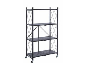 8445401006800 - Catter House - Klappbare Metallregale Kim 122 715x36x122 cm Farbe Schwarz mit Rädern und 4 Einlegeböden Trägt bis zu 160 kg