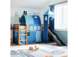 8447299766804 - Torana - Kinderhochbett mit Turm Blau 90x190 cm Massivholz Kiefer