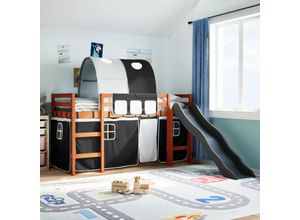 8447299773147 - Torana - Kinderhochbett mit Tunnel Weiß & Schwarz 90x190 cm Kiefernholz