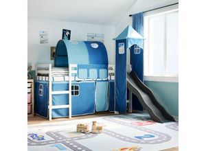 8447299773161 - Torana - Kinderhochbett mit Turm Blau 90x190 cm Massivholz Kiefer