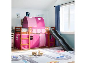 8447299834985 - Torana - Kinderhochbett mit Tunnel Rosa 90x190 cm Massivholz Kiefer