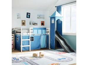 8447299864388 - Kinderhochbett mit Turm Blau 90x190 cm Massivholz Kiefer