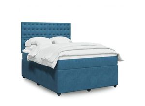 8447299891957 - Torana - Boxspringbett mit Matratze Blau 140x190 cm Samt